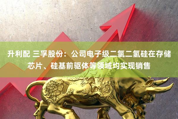 升利配 三孚股份：公司电子级二氯二氢硅在存储芯片、硅基前驱体等领域均实现销售